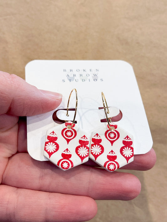 Red Ornament Hexagon Hoops