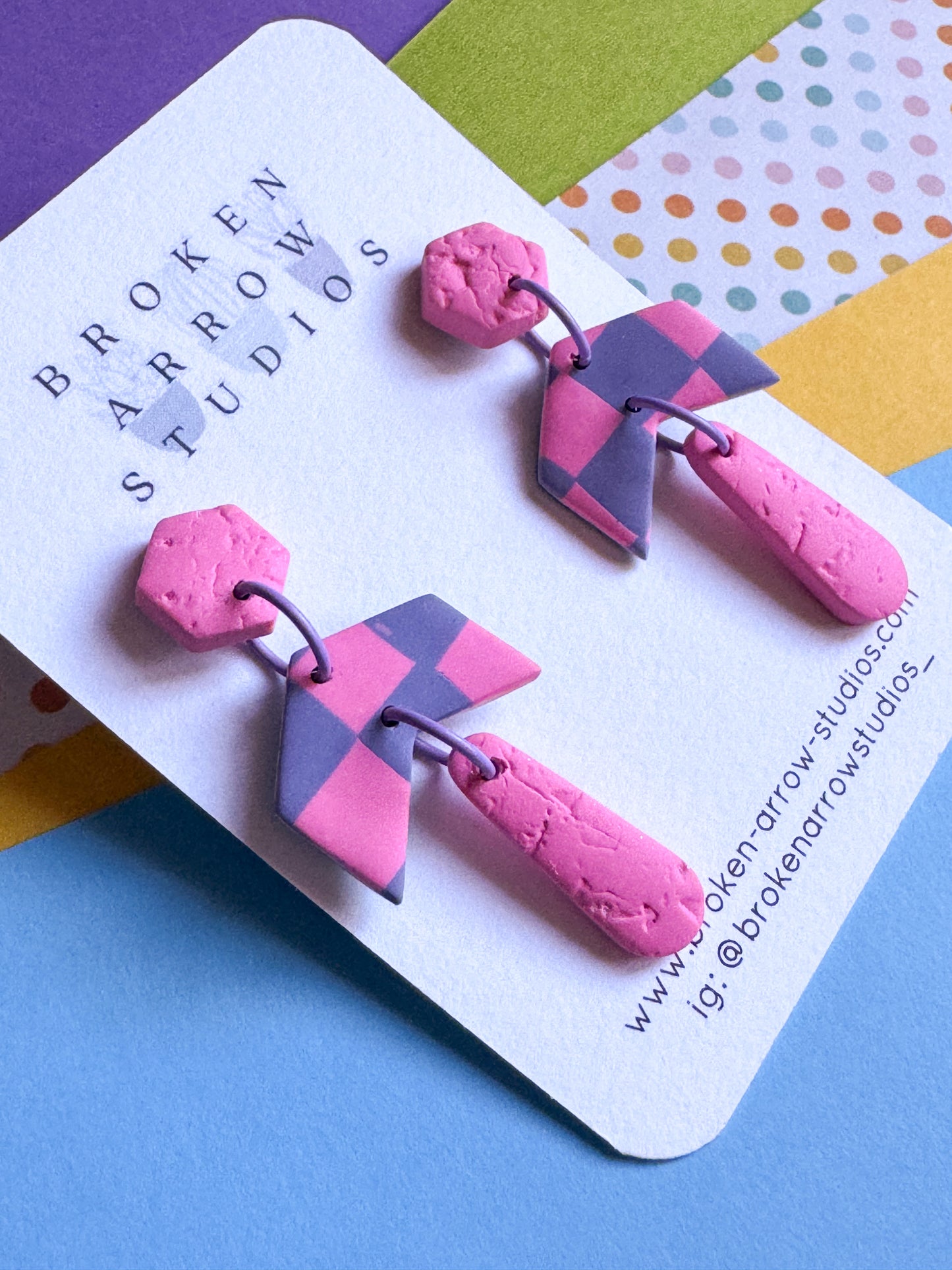 Pink and Purple Checkerboard Skinny Dangles