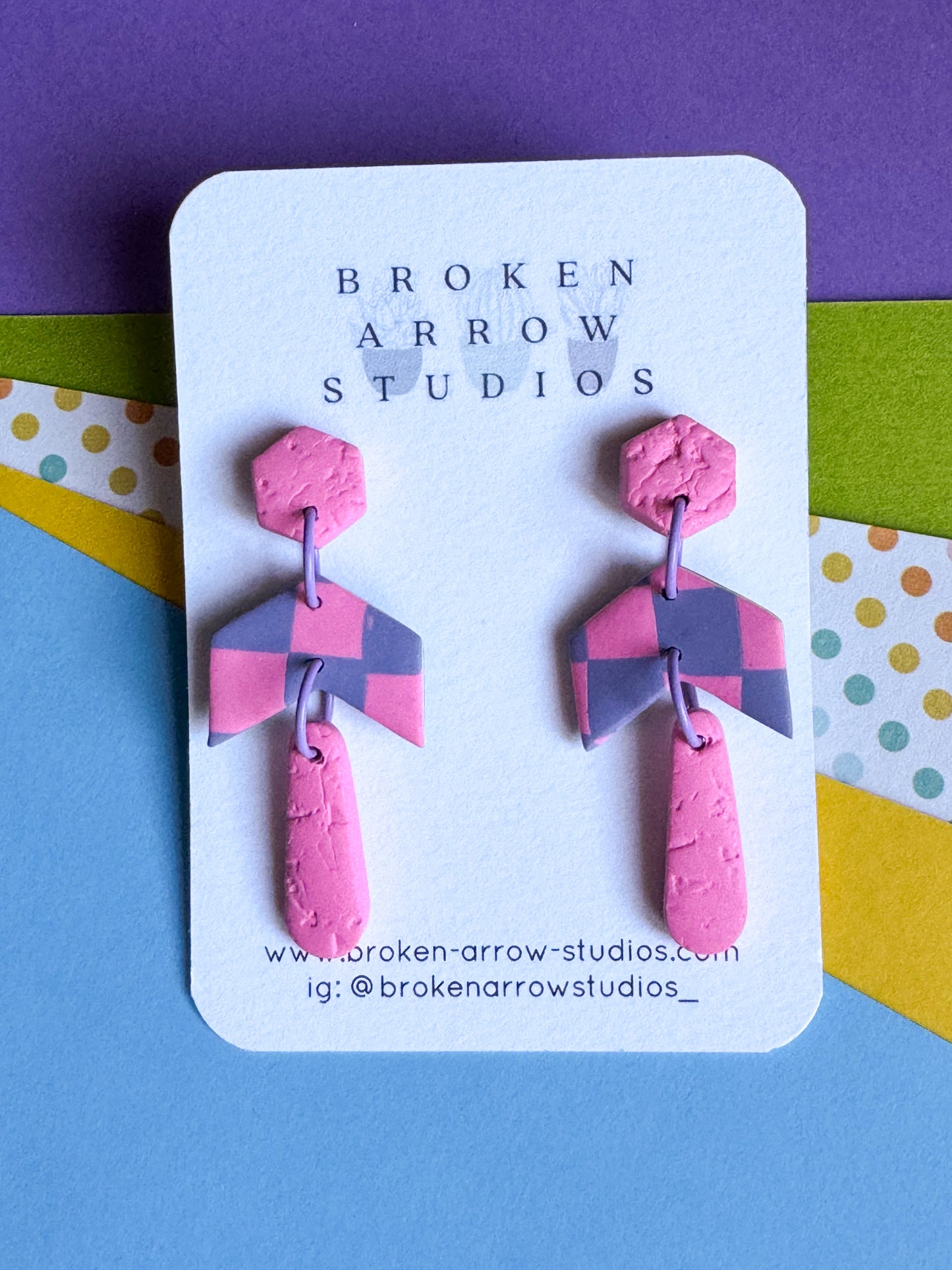 Pink and Purple Checkerboard Skinny Dangles