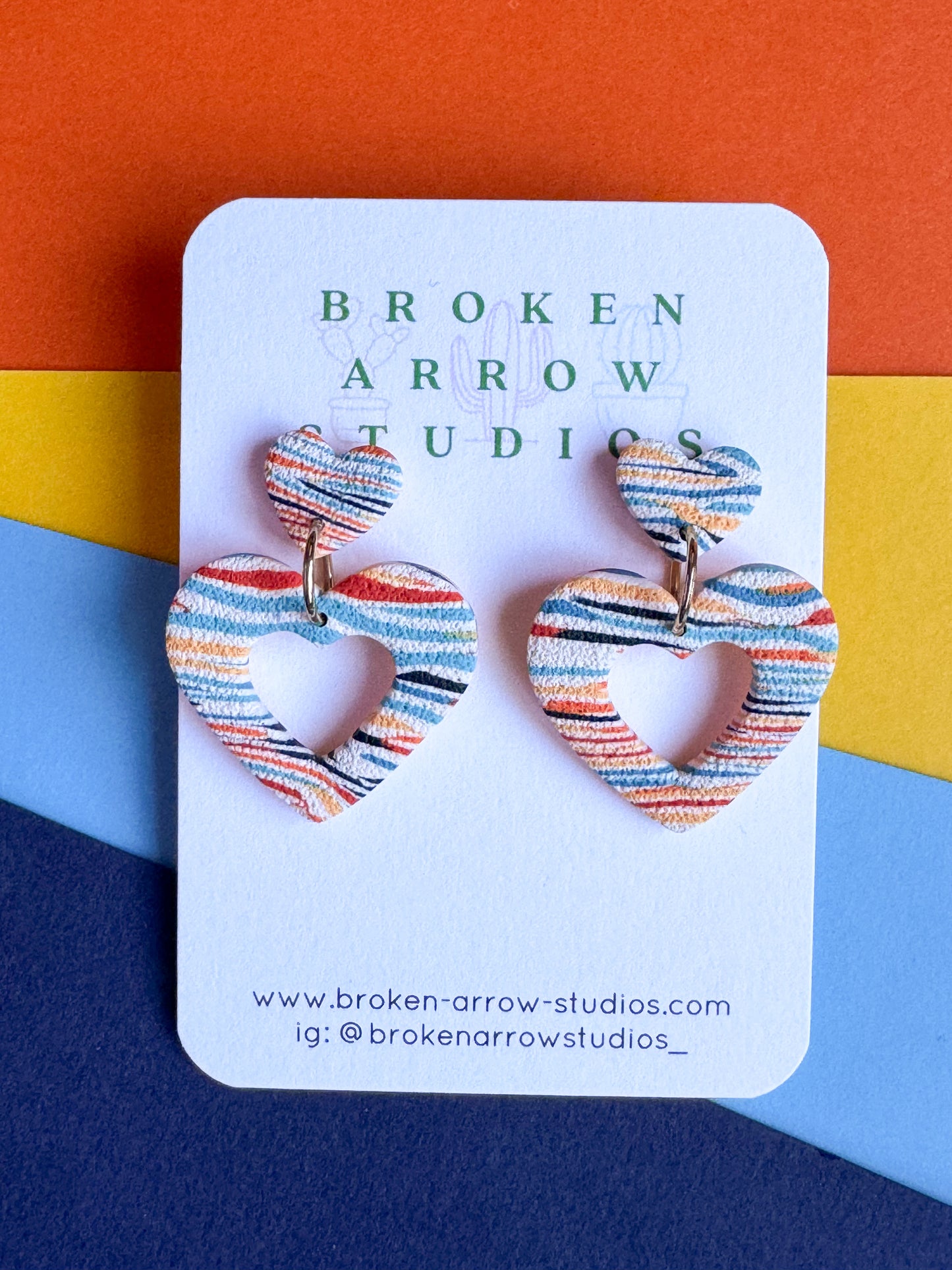 National Park Scrap Stripe Heart Cutout Dangles 1