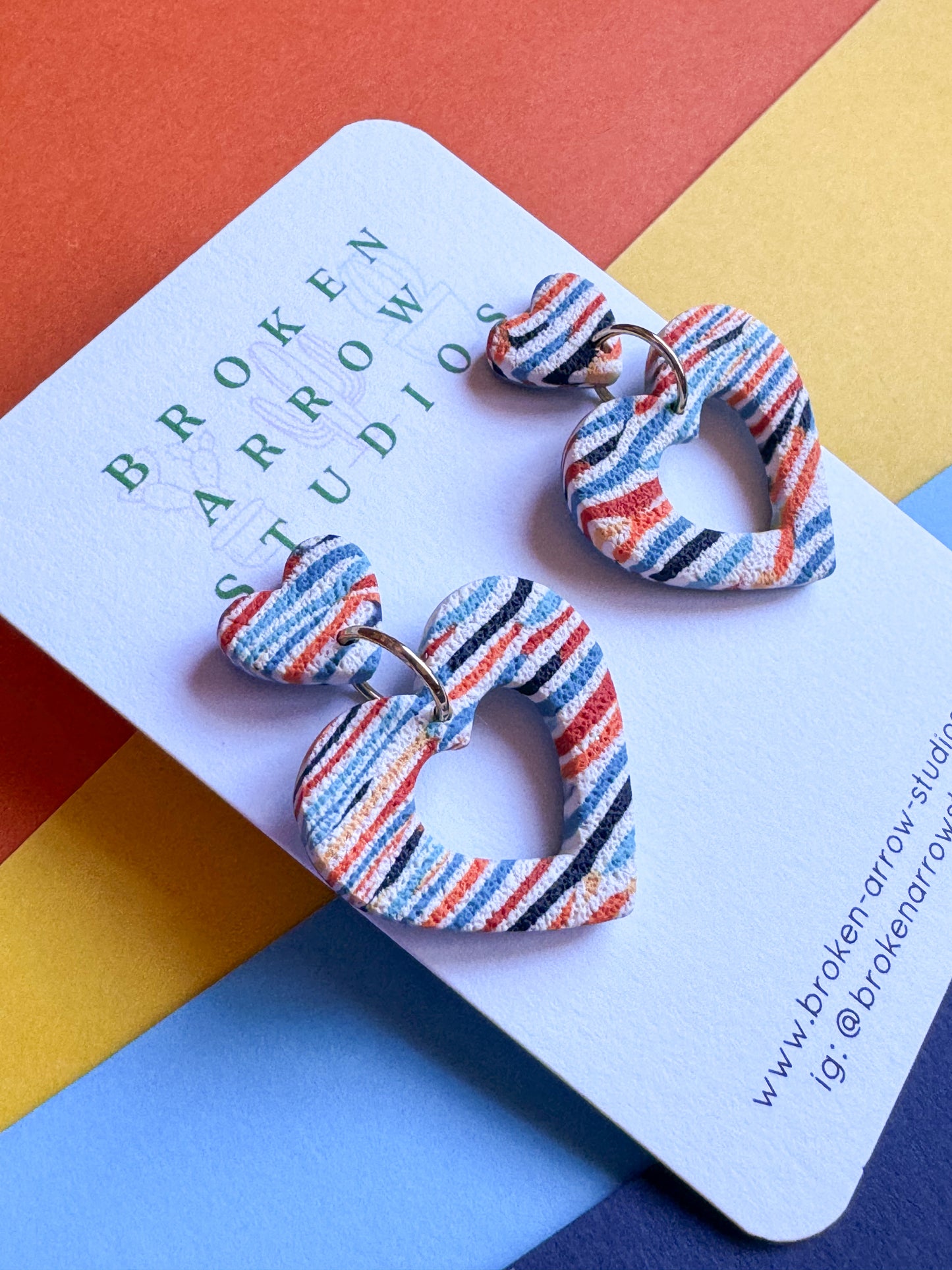 National Park Scrap Stripe Heart Cutout Dangles 2
