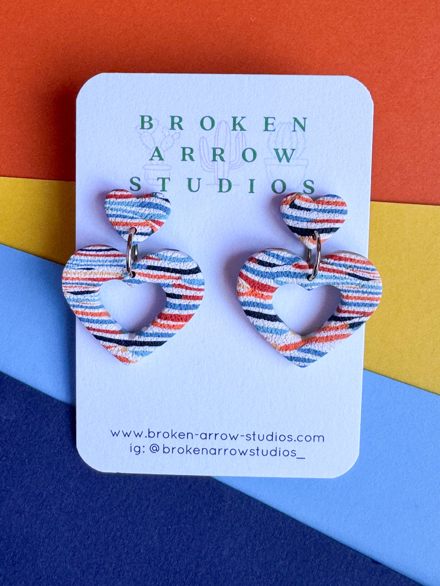 National Park Scrap Stripe Heart Cutout Dangles 2