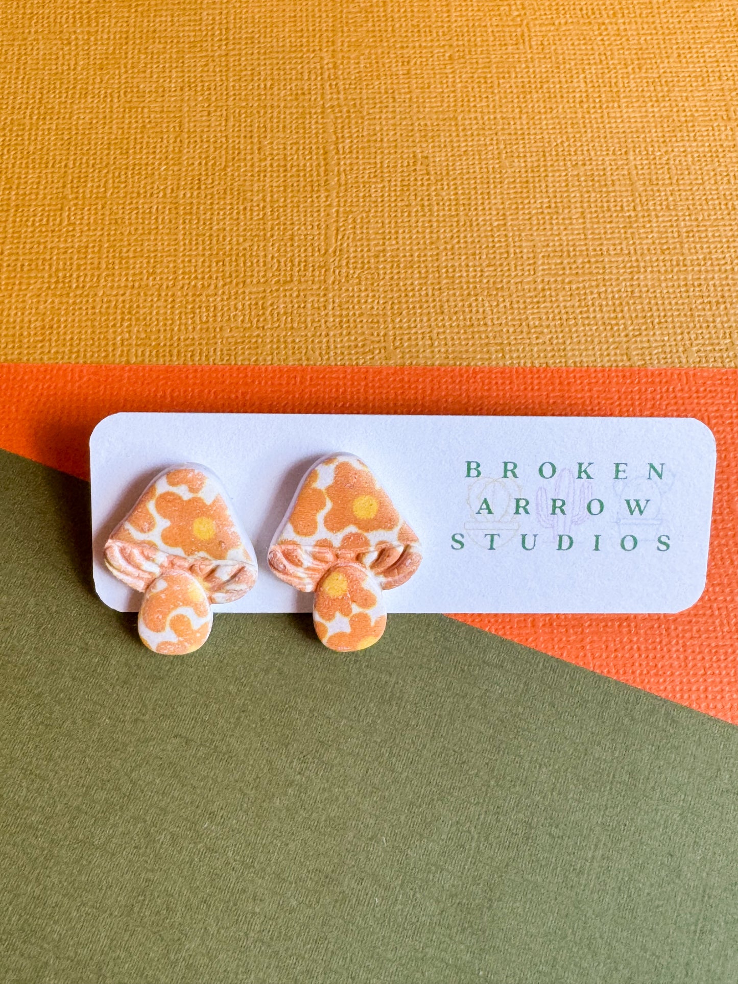 Orange Floral Mushroom Studs