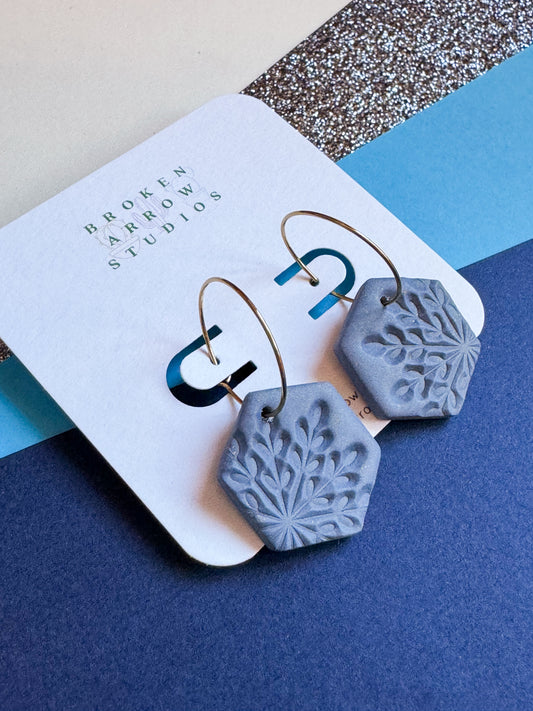 Denim Snowflake Imprinted Hexgon Hoops