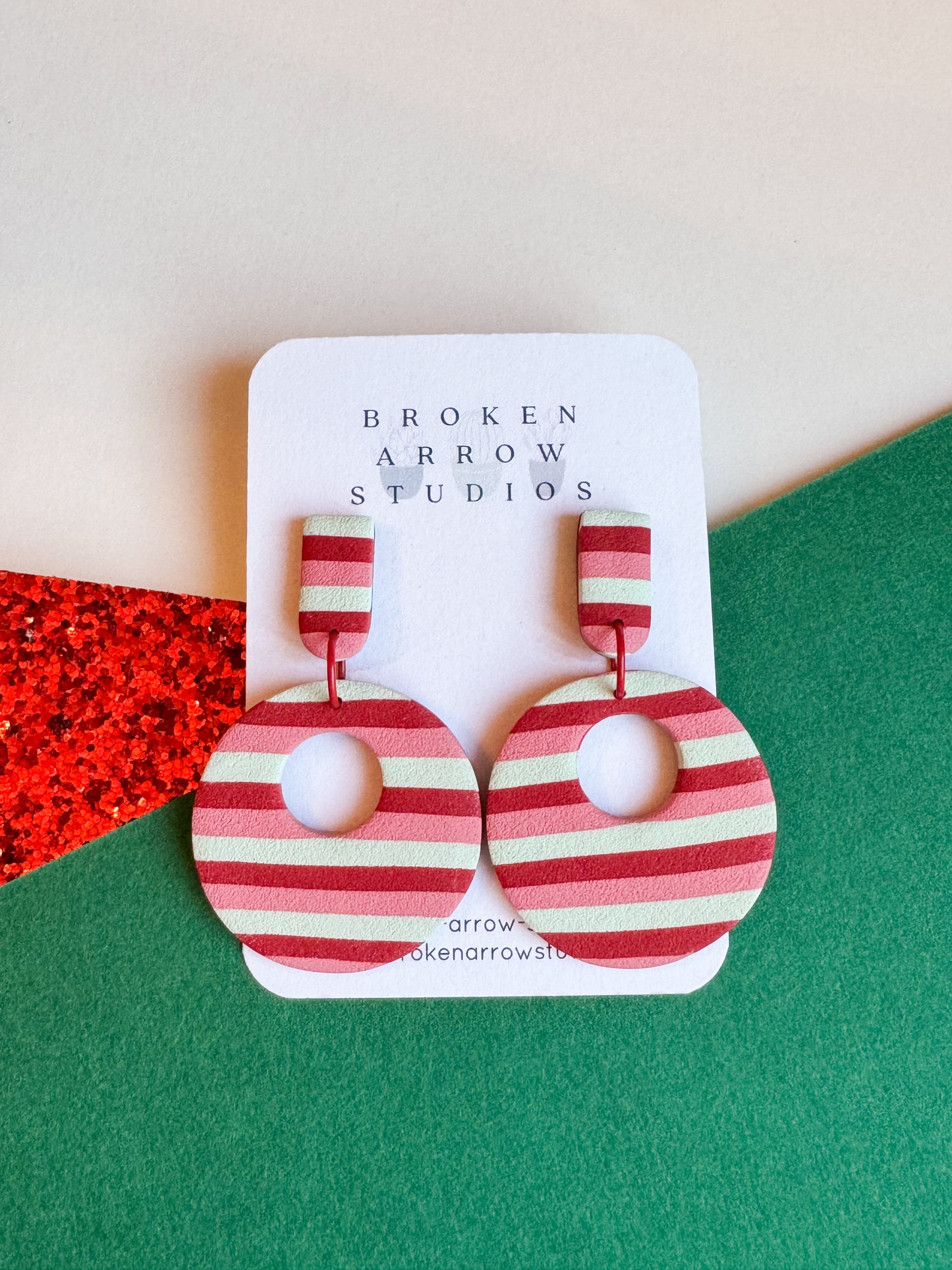 Christmas Stripe Circle Dangles