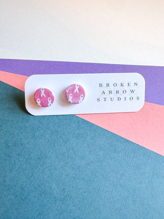 Breast Cancer Ribbon Circle Studs