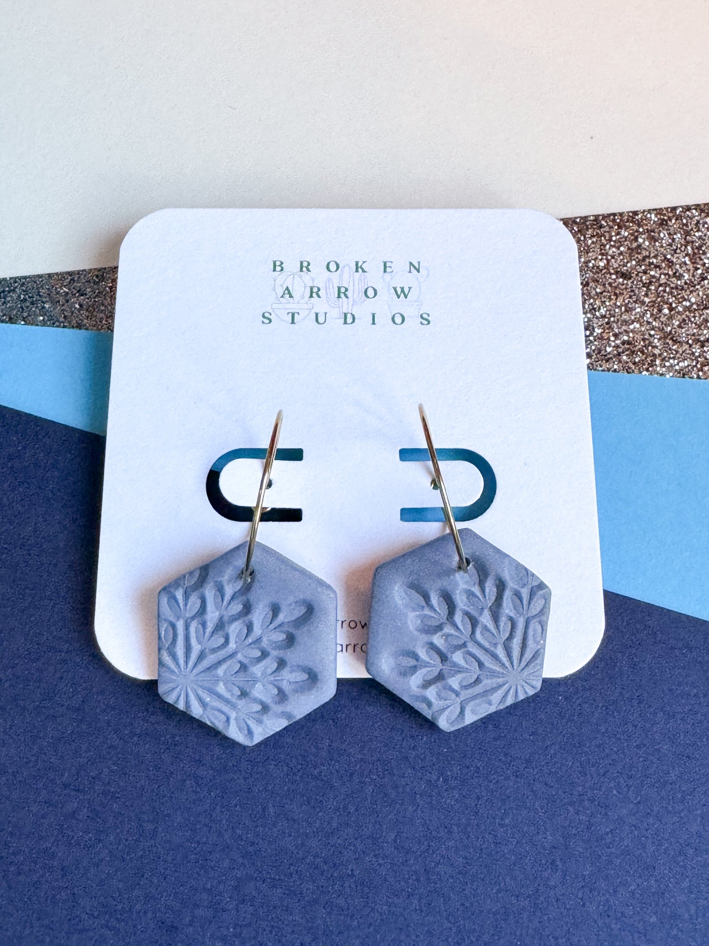 Denim Snowflake Imprinted Hexgon Hoops