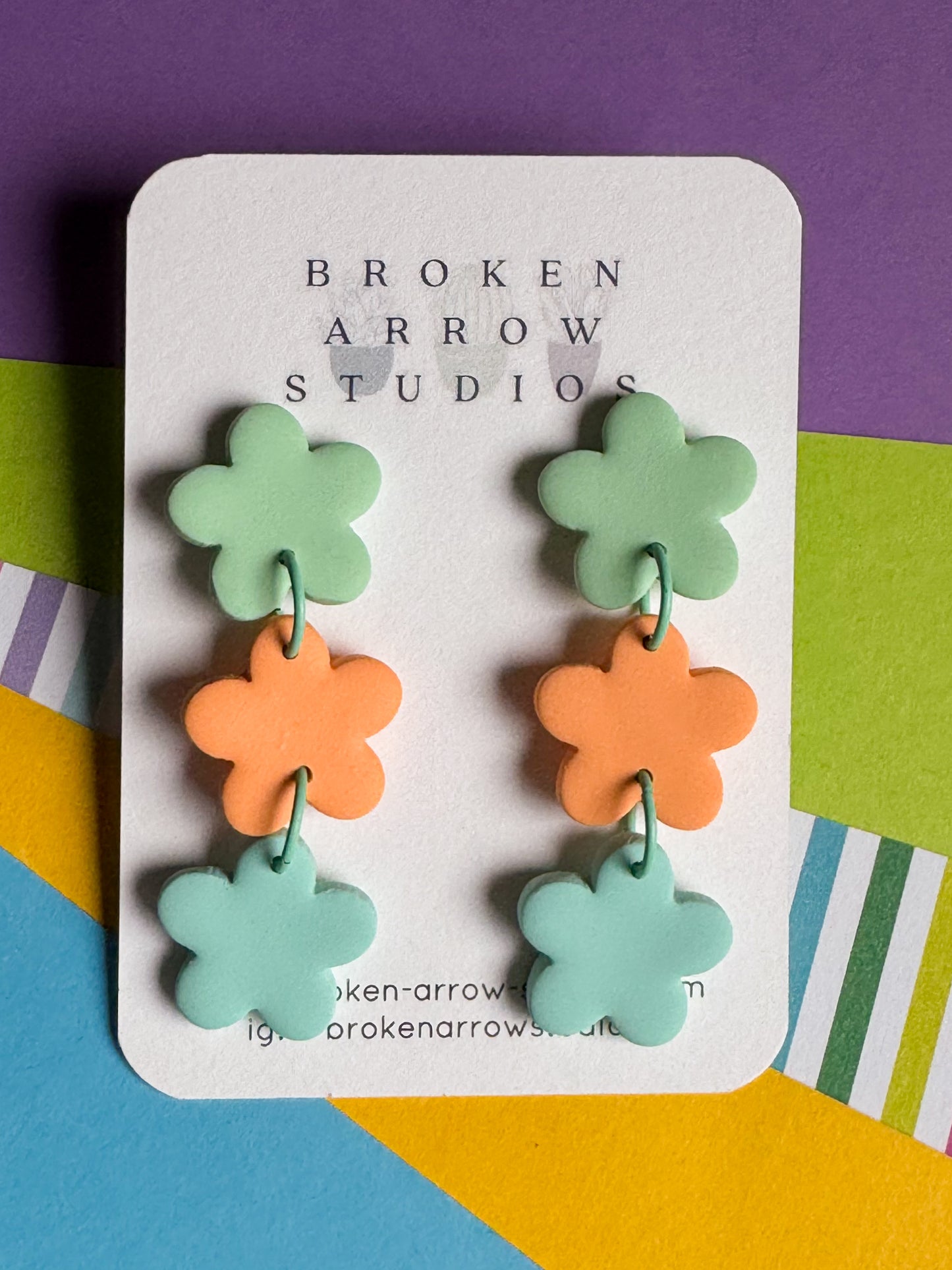 Triple Flower Dangles (Green, Orange, Mint)