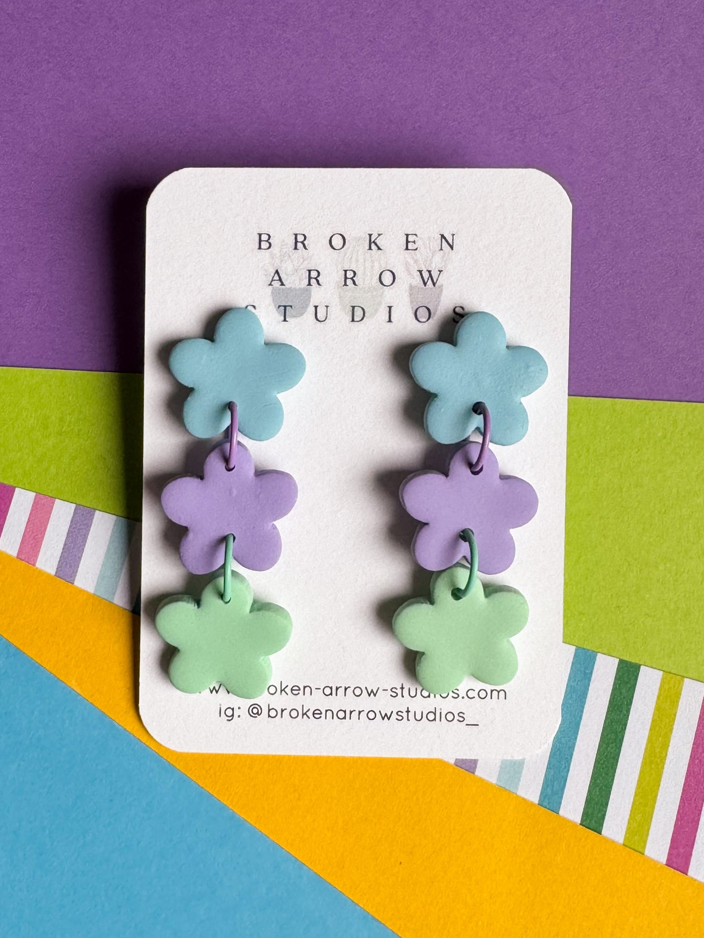 Triple Flower Dangle (Blue, Purple, Green)