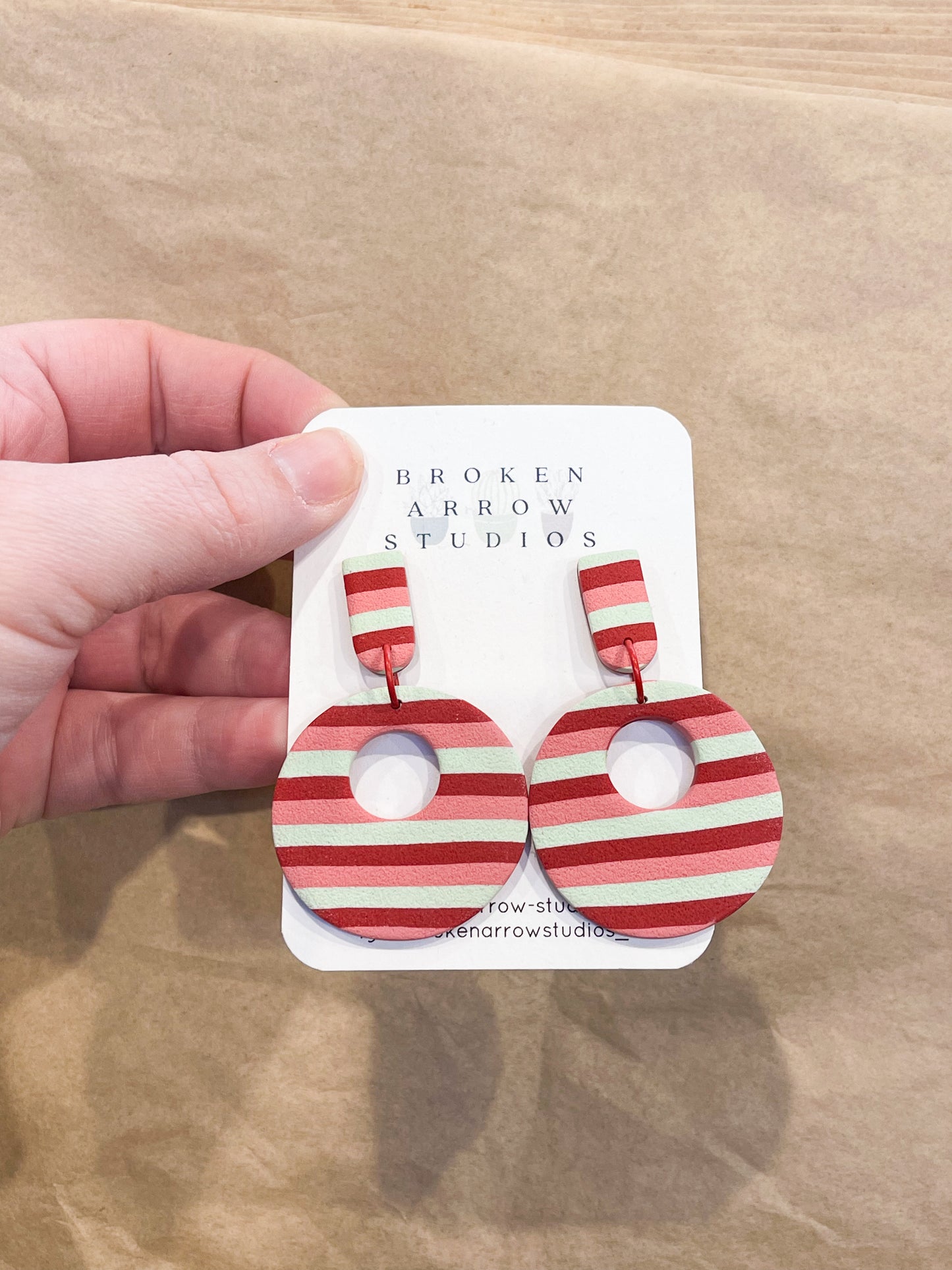 Christmas Stripe Circle Dangles