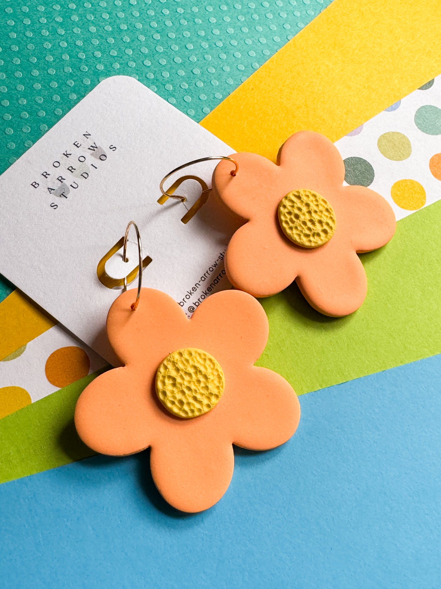 Orange Daisy Hoops