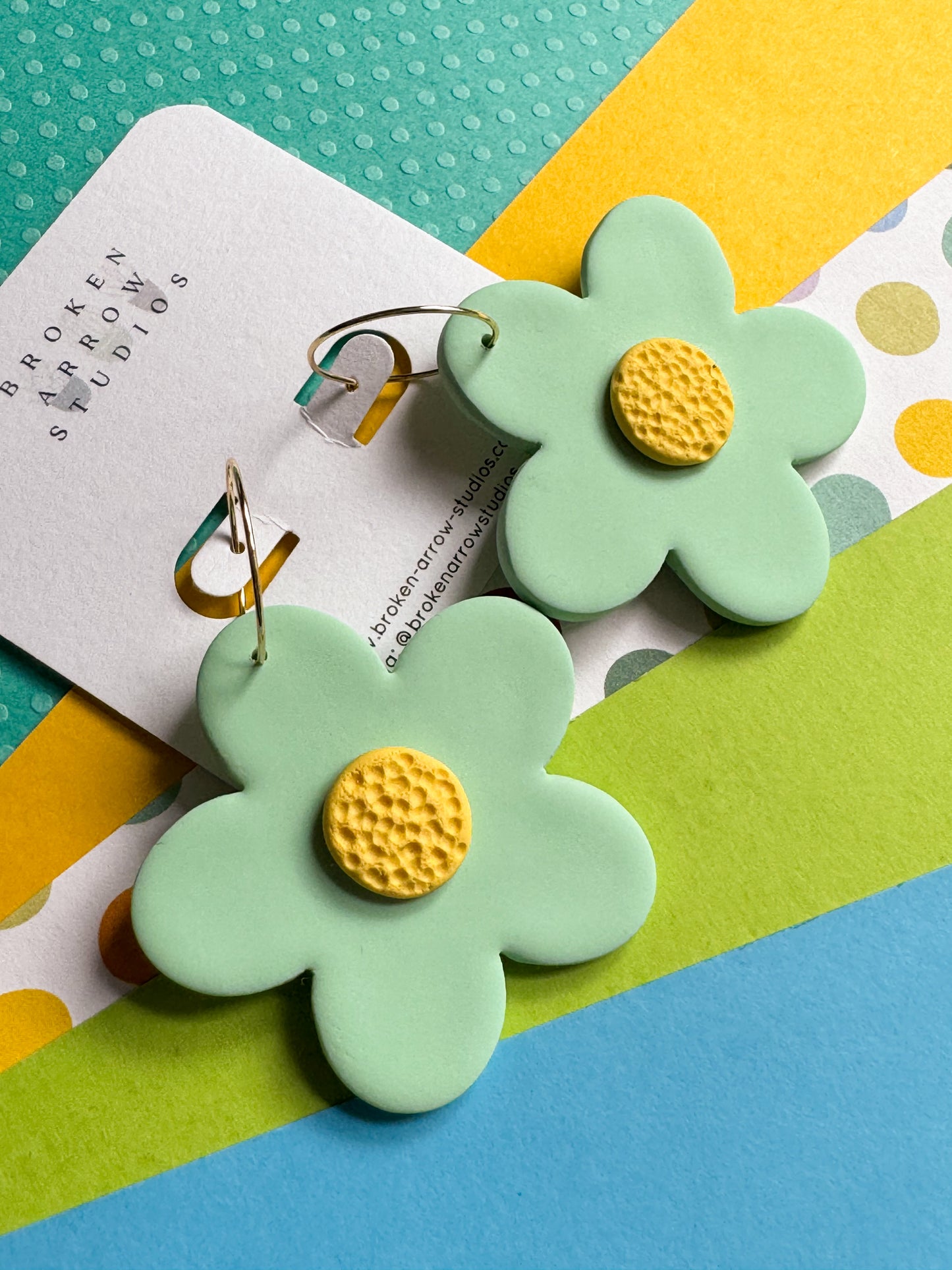 Green Daisy Hoops