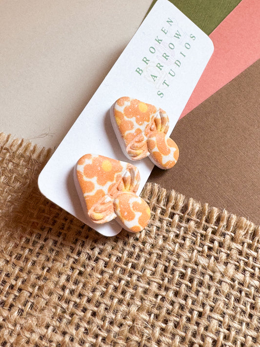 Orange Floral Mushroom Studs