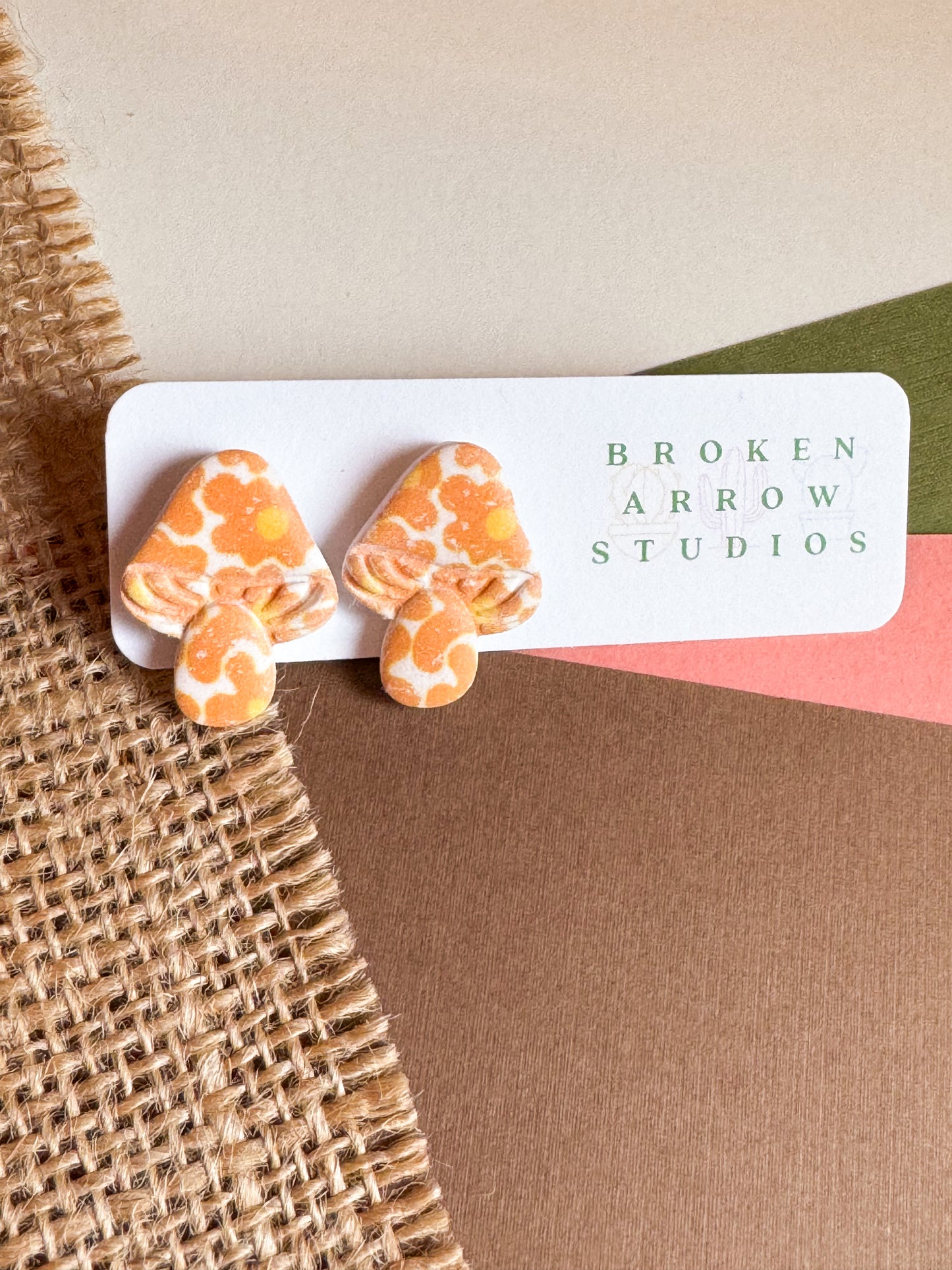 Orange Floral Mushroom Studs