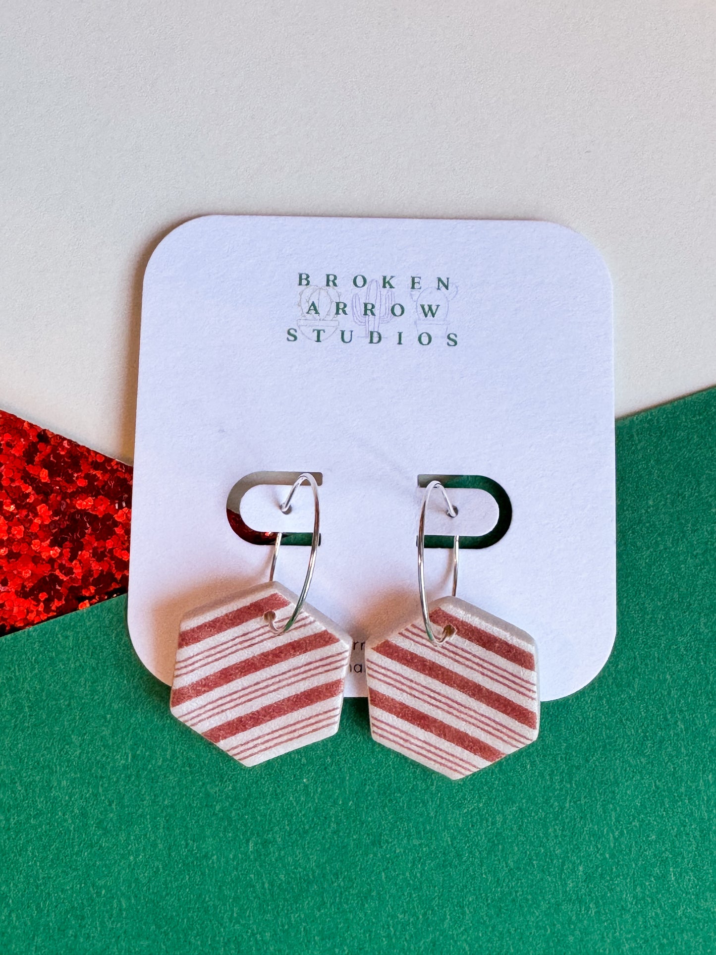 Candy Cane Hexagon Hoops