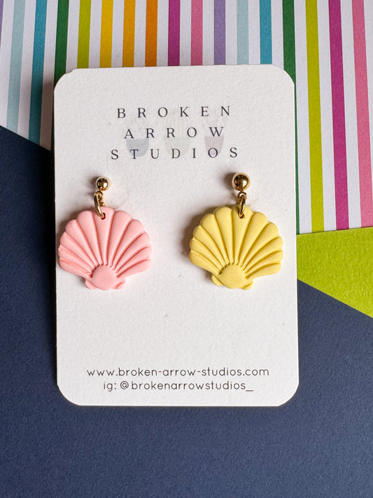 Mismatch Shell Dangles- Pink and Yellow