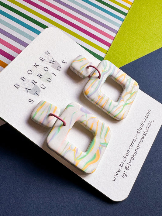 Pastel Zebra Square Dangles
