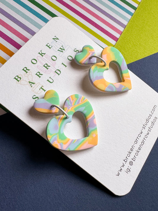 Pastel Mokume Gane Heart Dangles