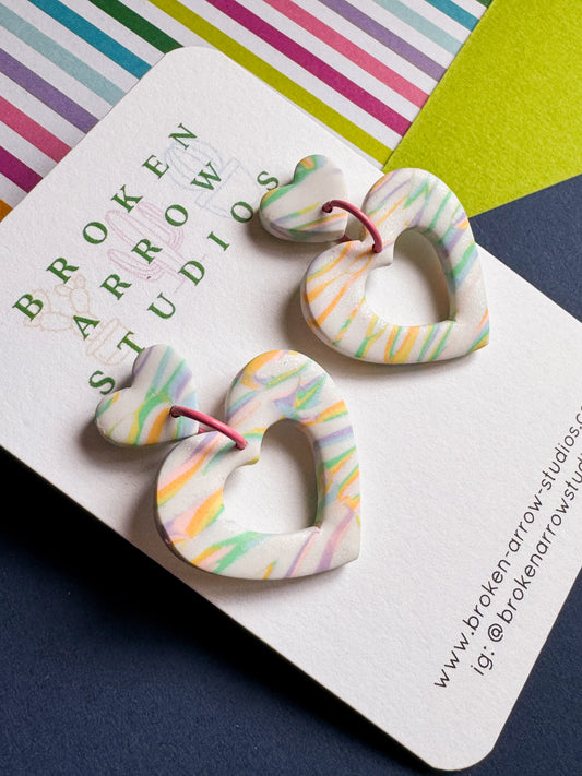 Pastel Zebra Stripe Heart Dangles