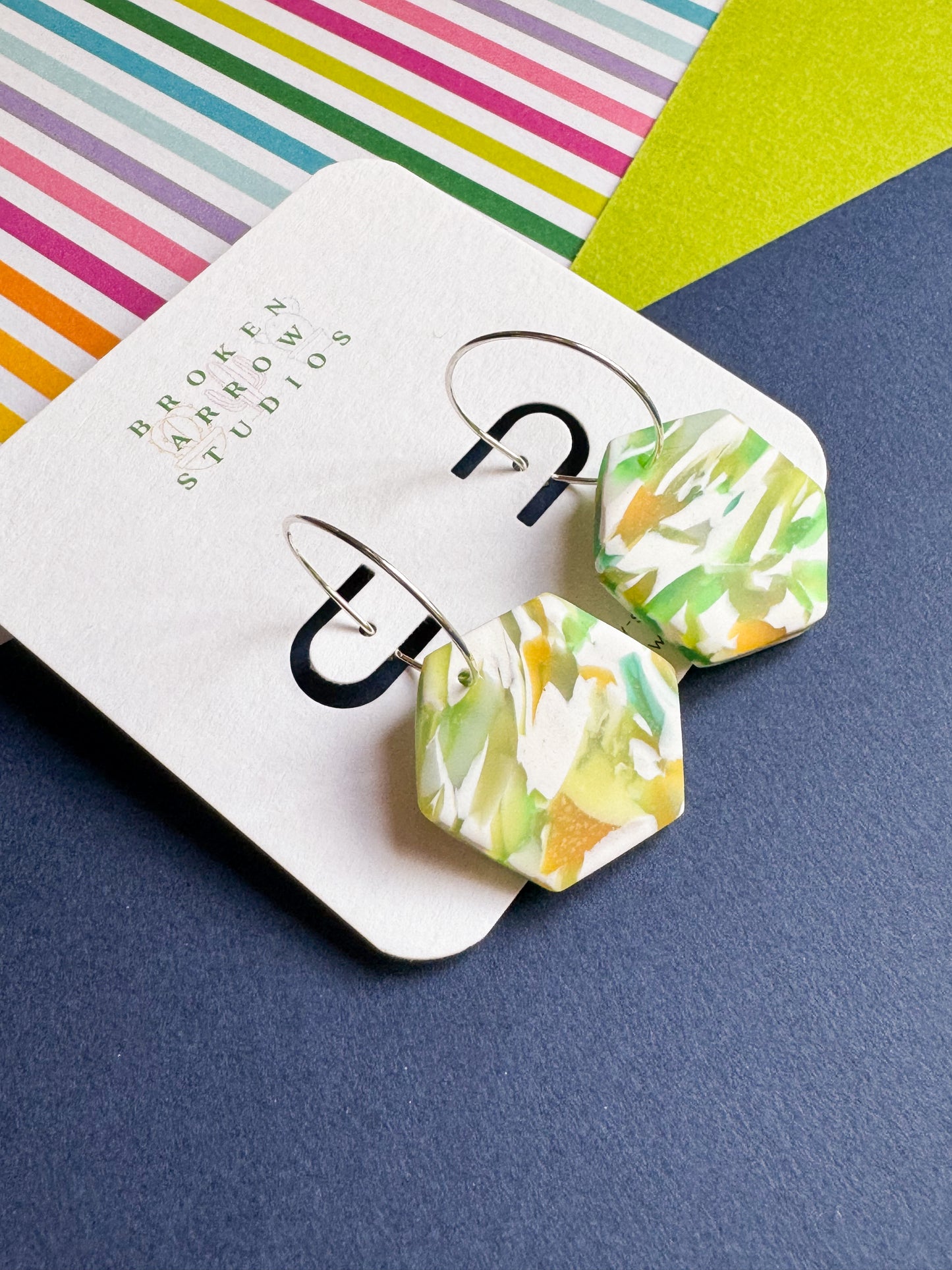 Marbled Green Hexagon Hoops