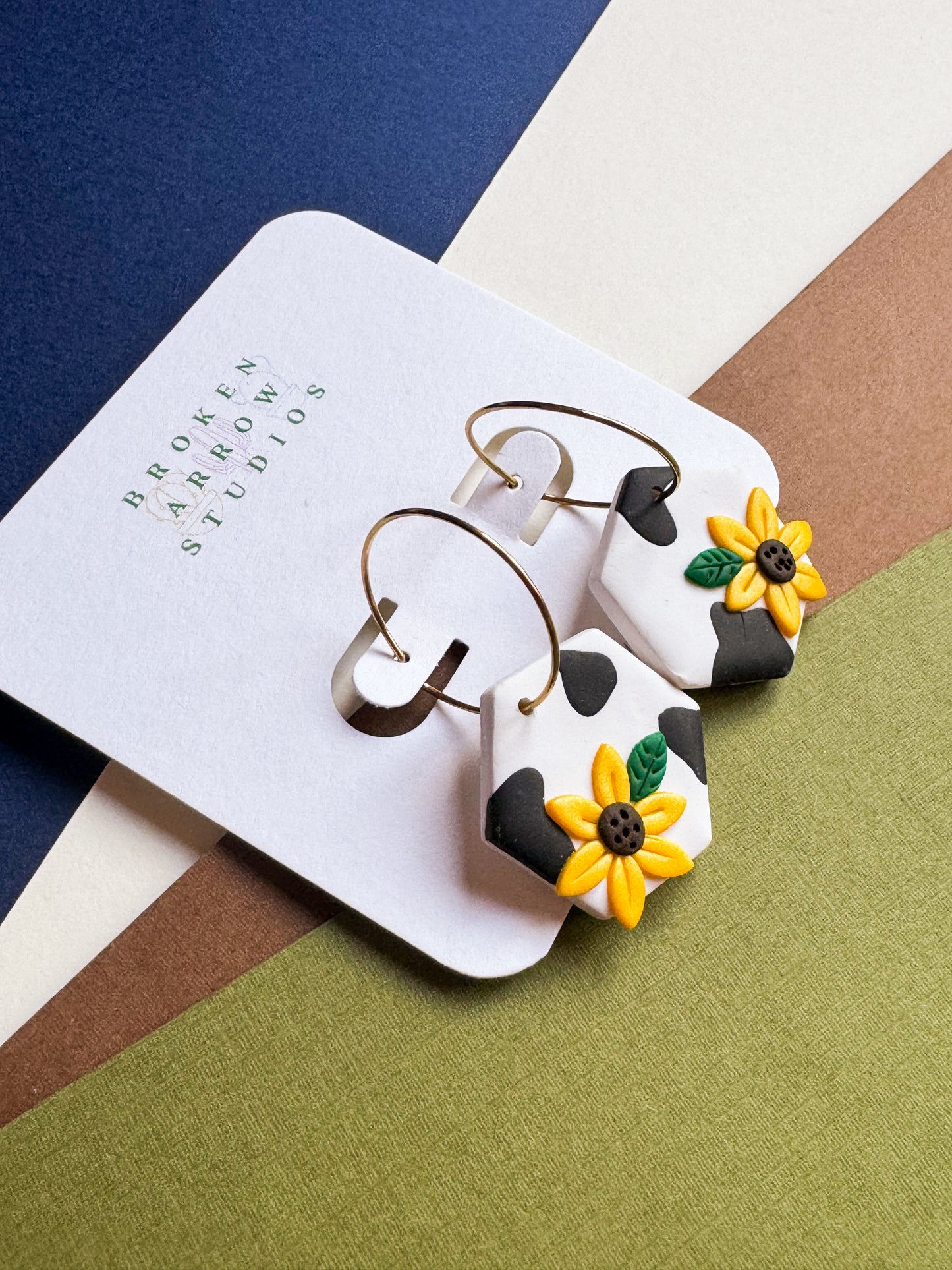 Cow Print Hexagon Hoops- Gold Hoop