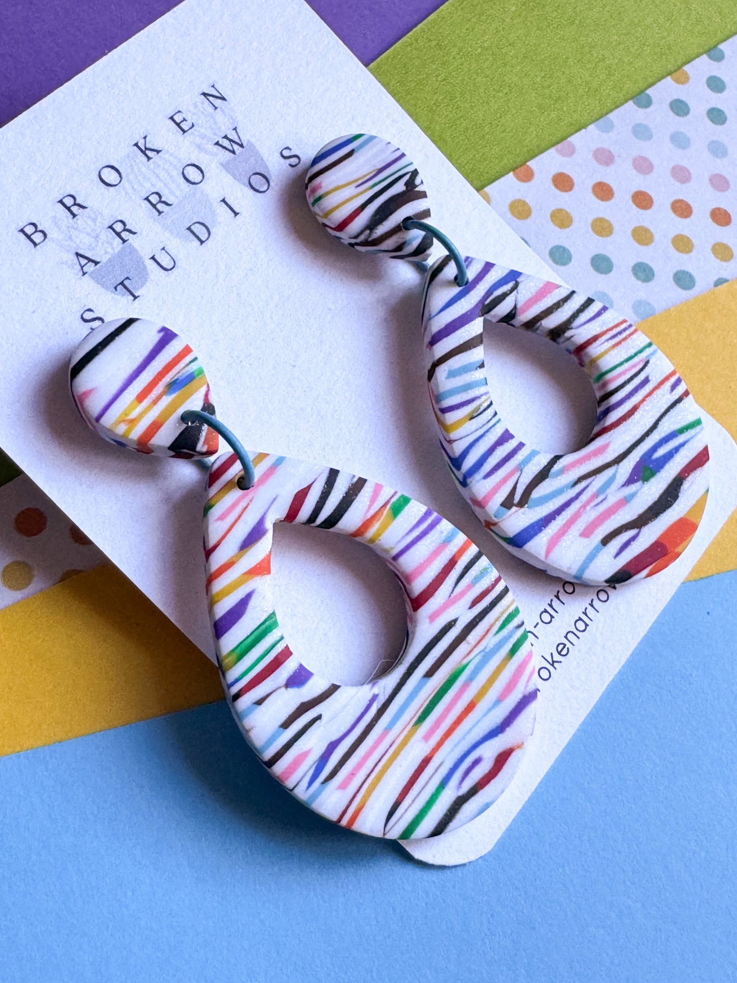 Rainbow Scrap Stripe Teardrop Cutout Dangles