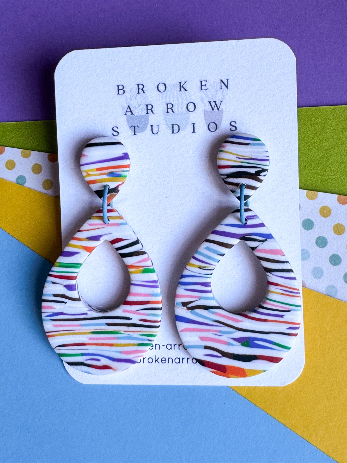 Rainbow Scrap Stripe Teardrop Cutout Dangles