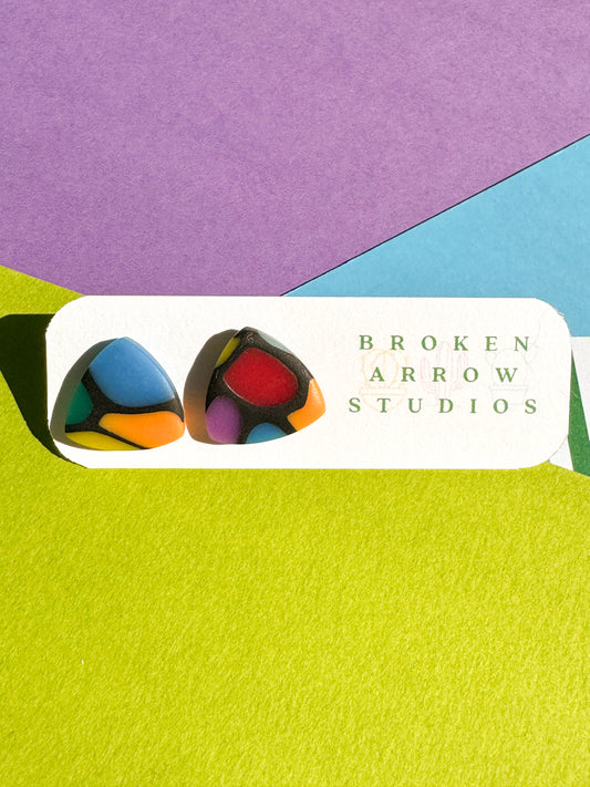 Pride Stained Glass Triangle Studs 4