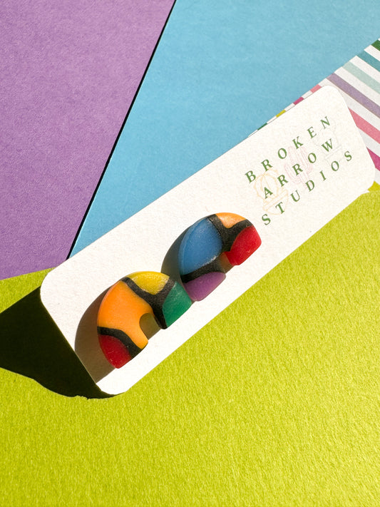 Pride Stained Glass Rainbow Studs 1