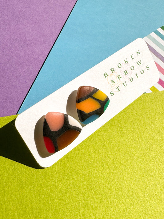 Pride Stained Glass Triangle Studs 2