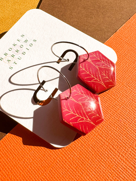 Fall Ombre Red Hexagon Hoops