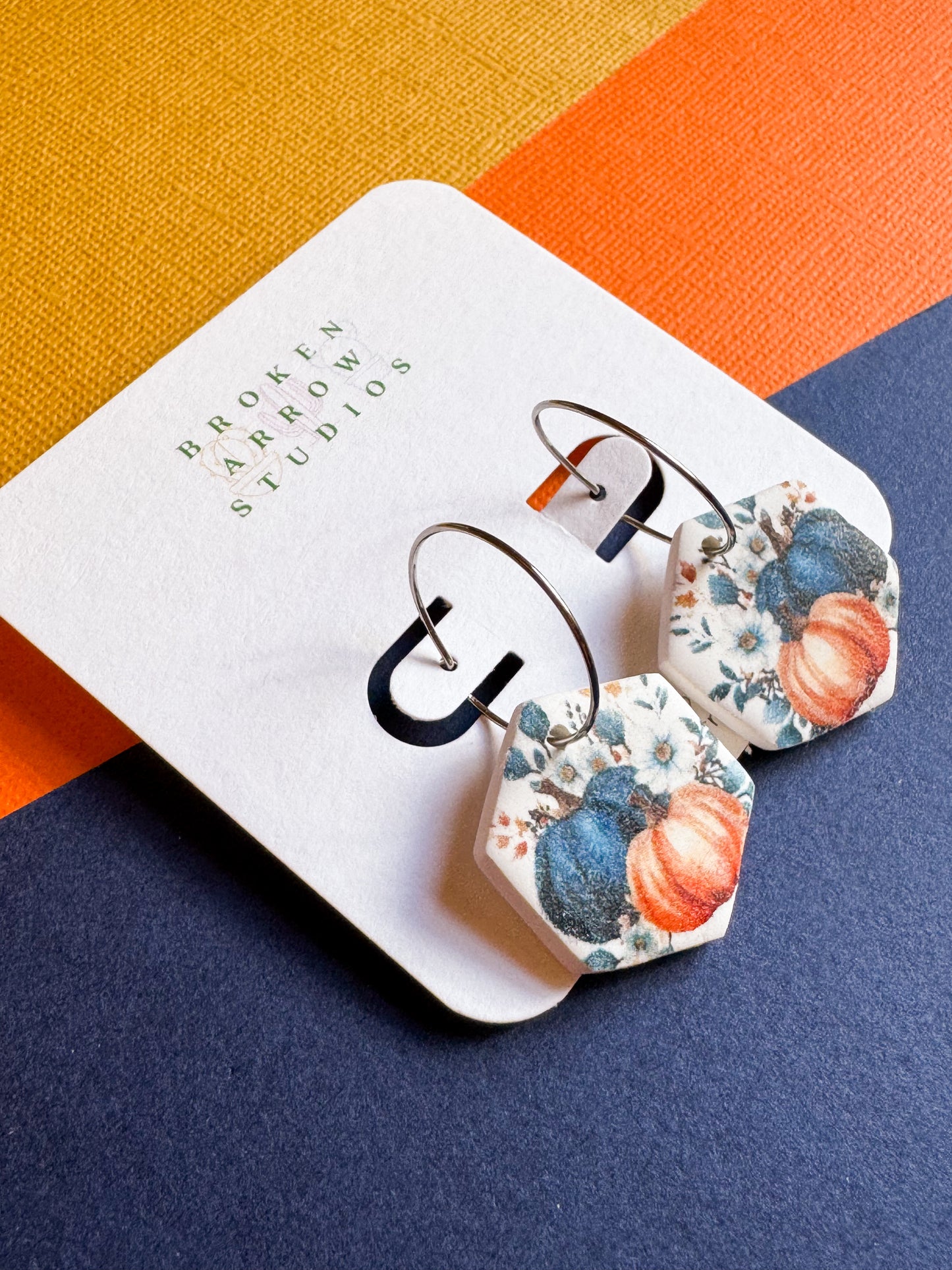 Blue/Orange Pumpkin Hexagon Hoops