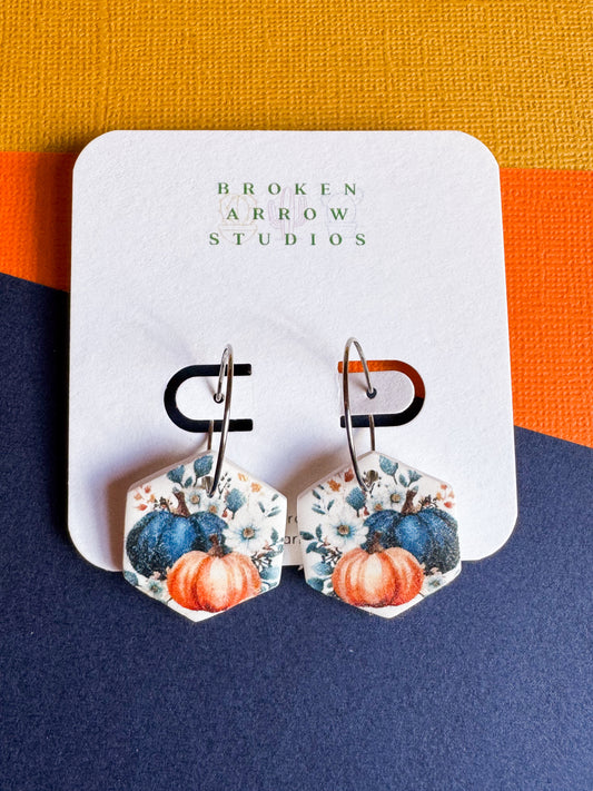 Blue/Orange Pumpkin Hexagon Hoops