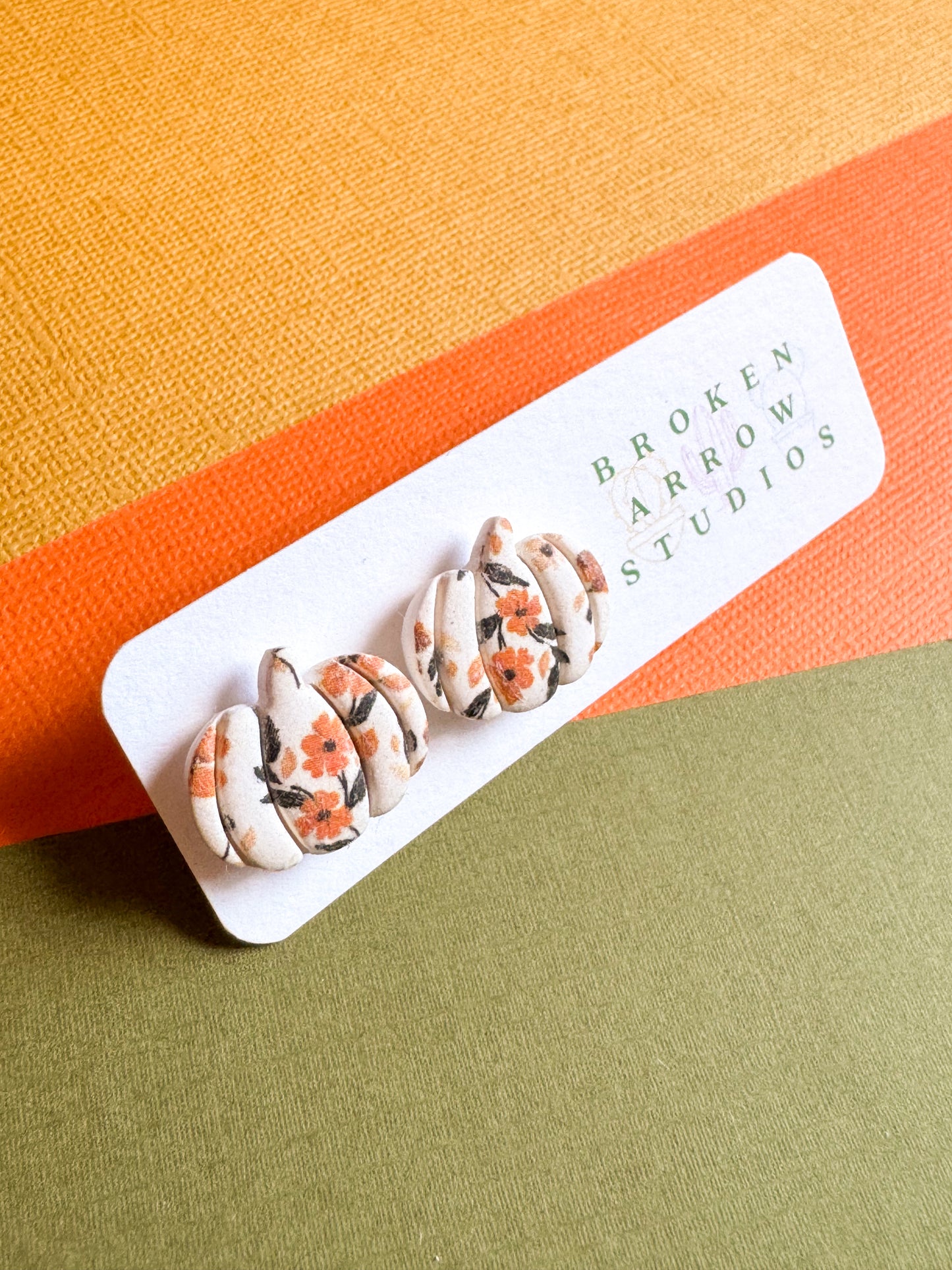 Fall Floral Pumpkin Studs