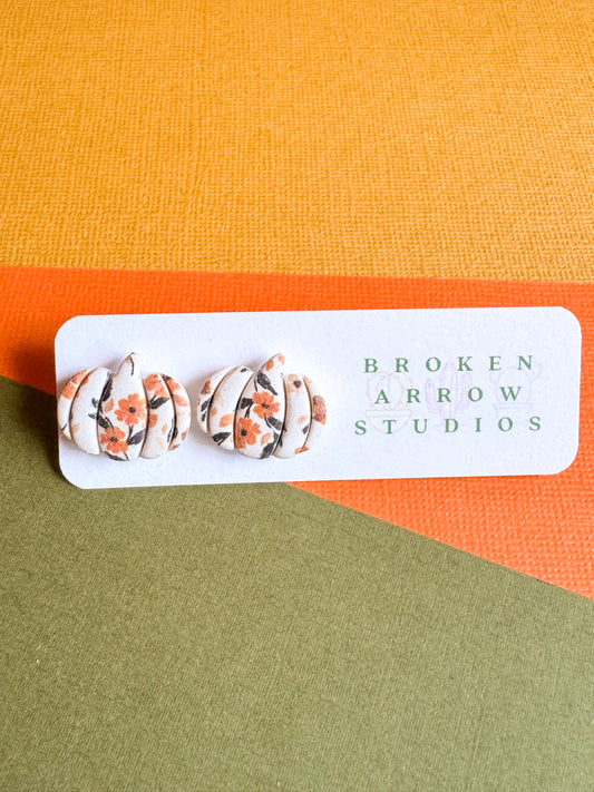 Fall Floral Pumpkin Studs