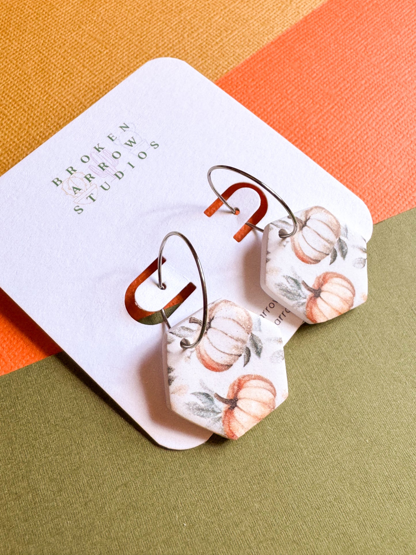 Pumpkin Print Hexagon Hoops