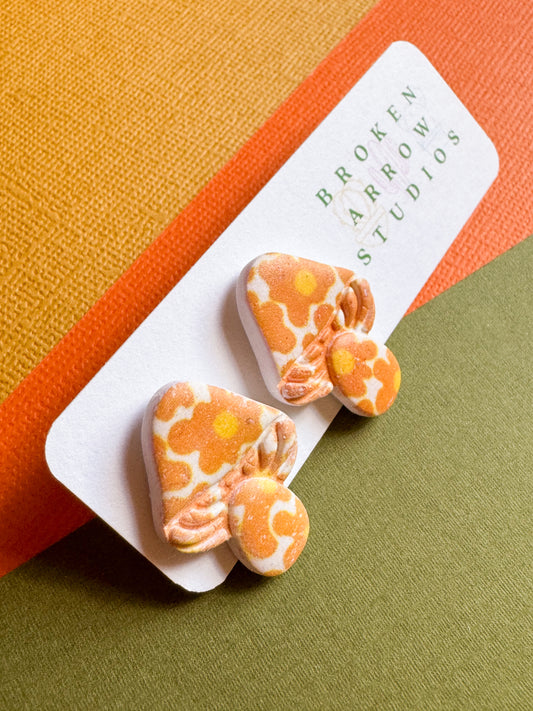 Orange Floral Mushroom Studs
