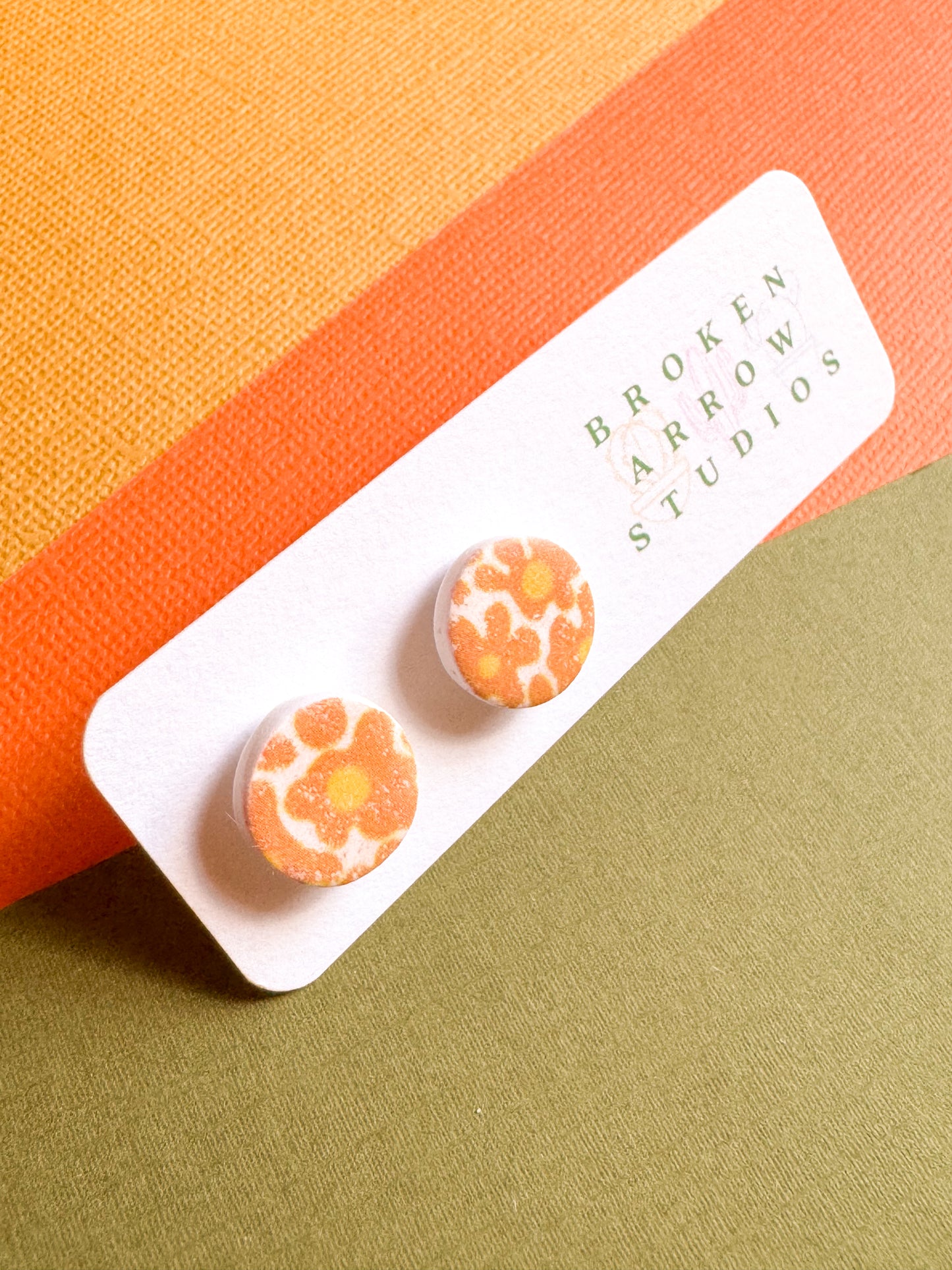 Orange Floral Circle Studs