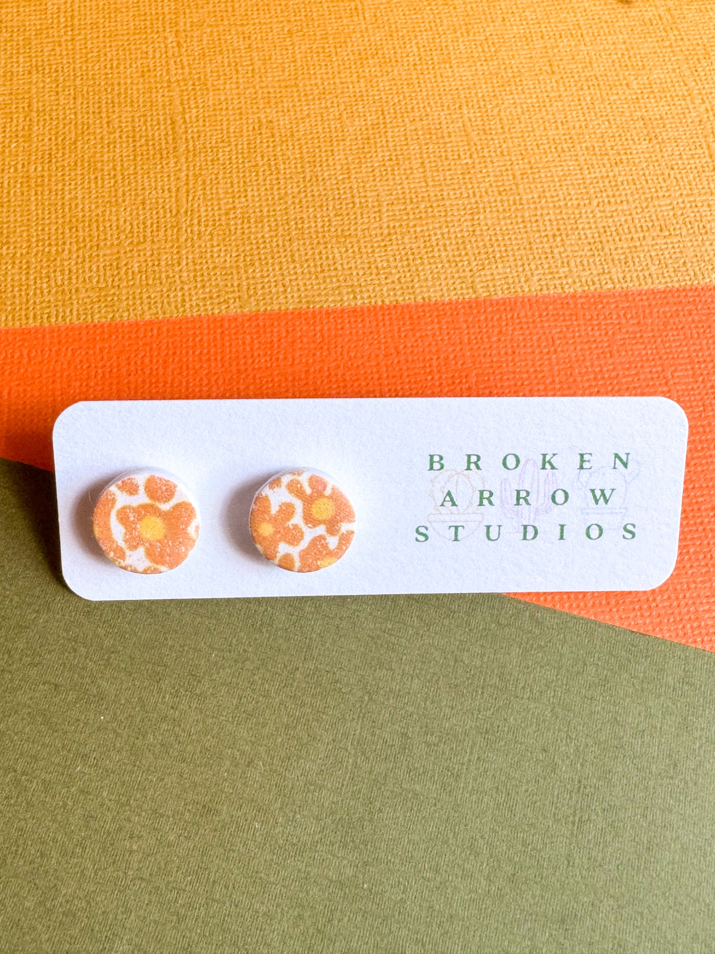 Orange Floral Circle Studs
