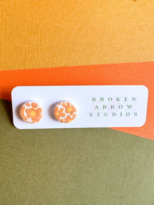 Orange Floral Circle Studs