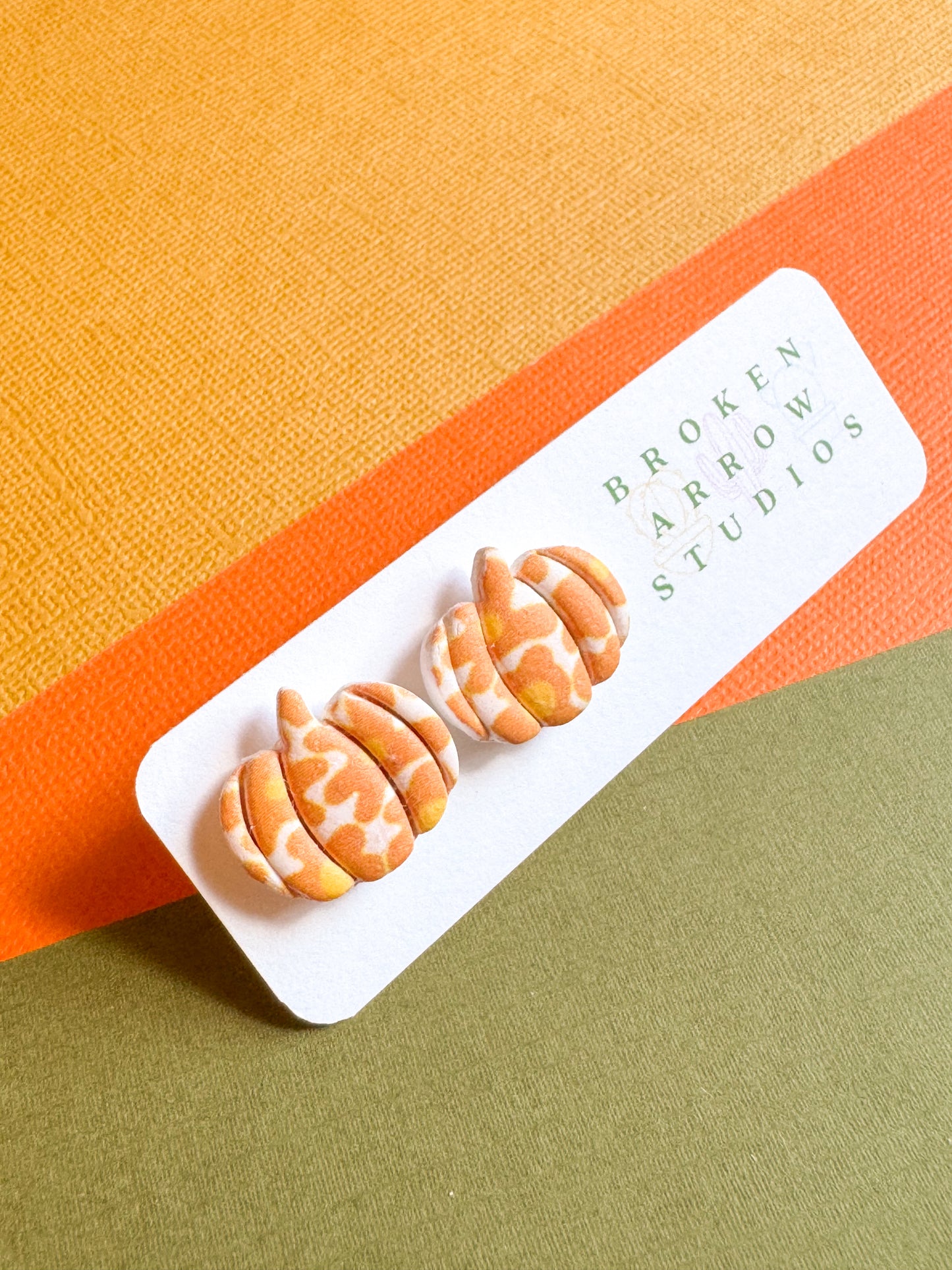 Orange Floral Pumpkin Studs