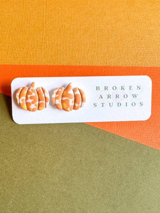 Orange Floral Pumpkin Studs