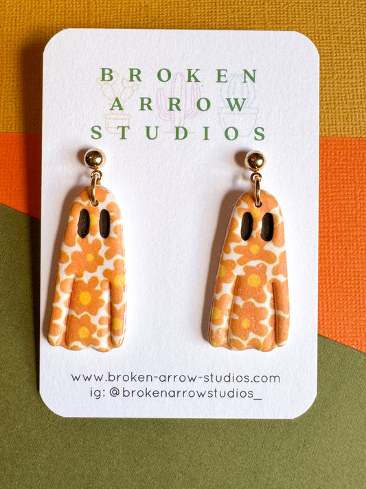 Orange Floral Ghost Dangles
