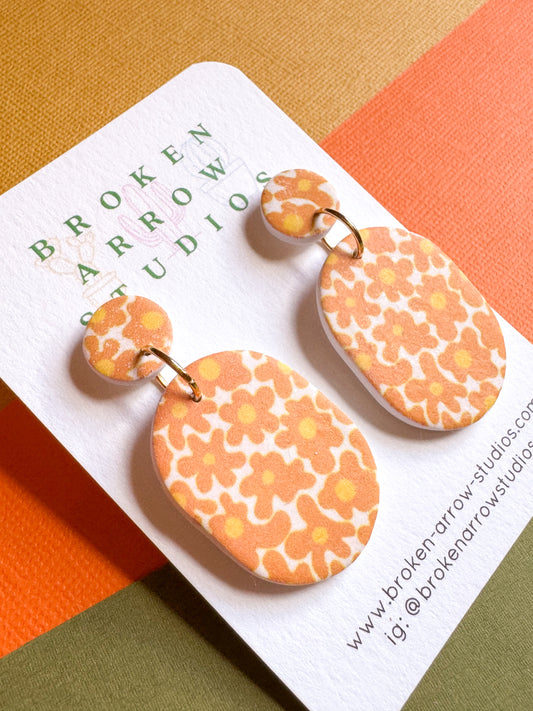 Orange Floral Oval Dangles