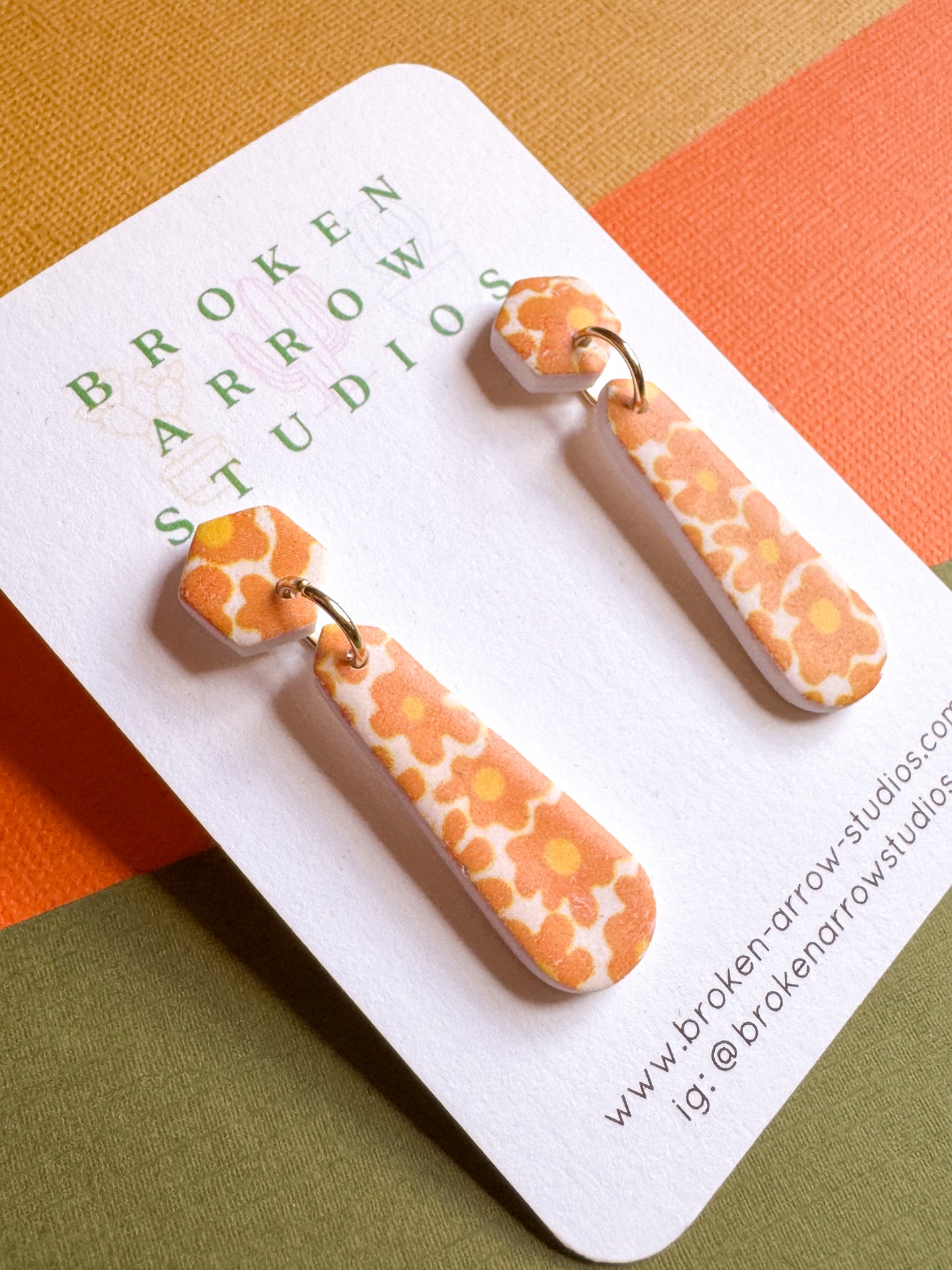 Orange Floral Skinny Dangles