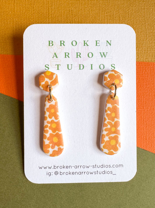 Orange Floral Skinny Dangles