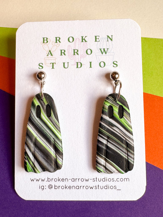 Green/Black Swirled Ghost Dangles 1