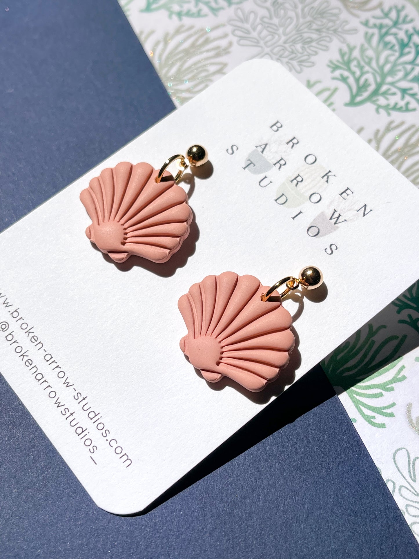 Natural Pink Shell Dangles- Gold Post