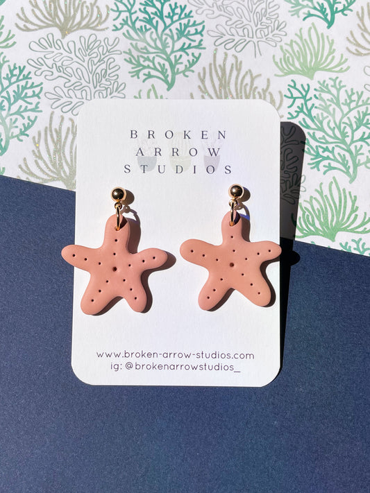 Natural Pink Starfish Dangles- Gold Post