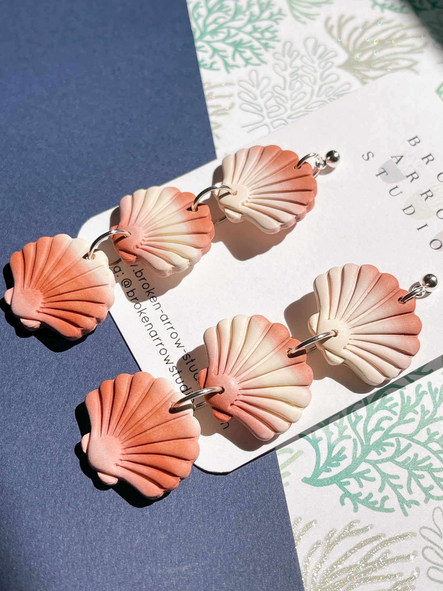 Triple Ombre Shell Dangles- Silver Post